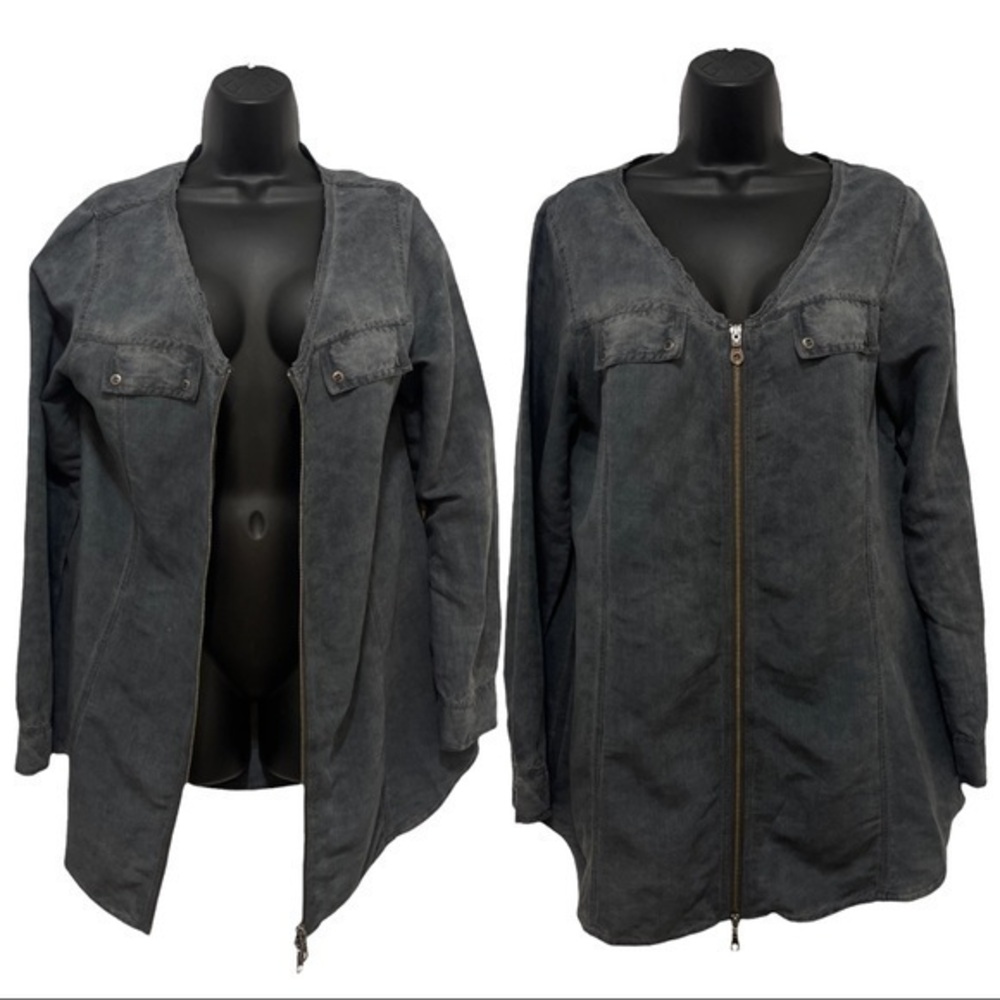 Soft Surrounding Gray Linen Blend Shirt Jacket Shacket Lagenlook Tunic Size SM